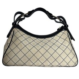 Dooney and Bourke Y2K Beige Canvas Logo Shoulder Bag Leather Strap Purse Handbag